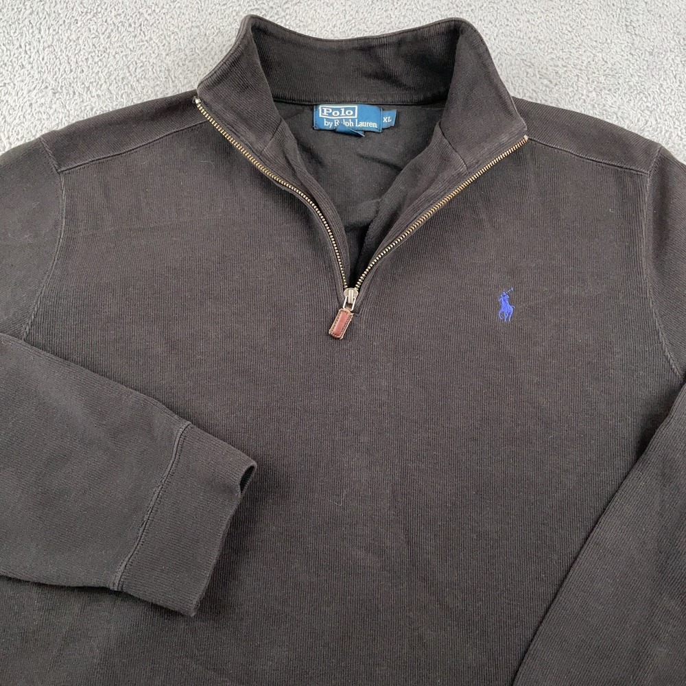 Polo Ralph Lauren Sweater Mens XL Black 1/4 Zip Pullover Embroidered Cotton